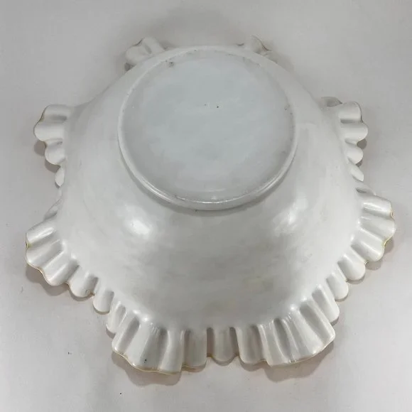 VTG Fenton Honey Amber Floral Butterfly 7224 Brides Bowl 10" Ruffled Edge 80's